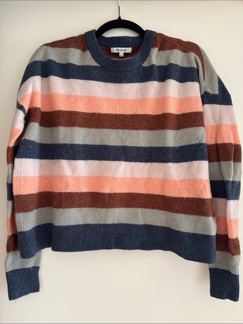 Madewell Striped Crewneck Sweater in Pink, Brown, Navy & Gray